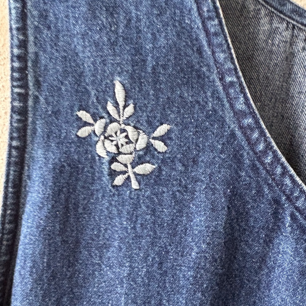 Denim Embroidered Floral Dress Size XL Cotton Sleeveless Western Cowgirl Crochet - Picture 9 of 12